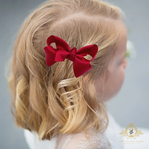 Other - Set of 2 Pretty Girls Hair Bows Grosgrain Ribbon Hair Clips Accessory Burgundy